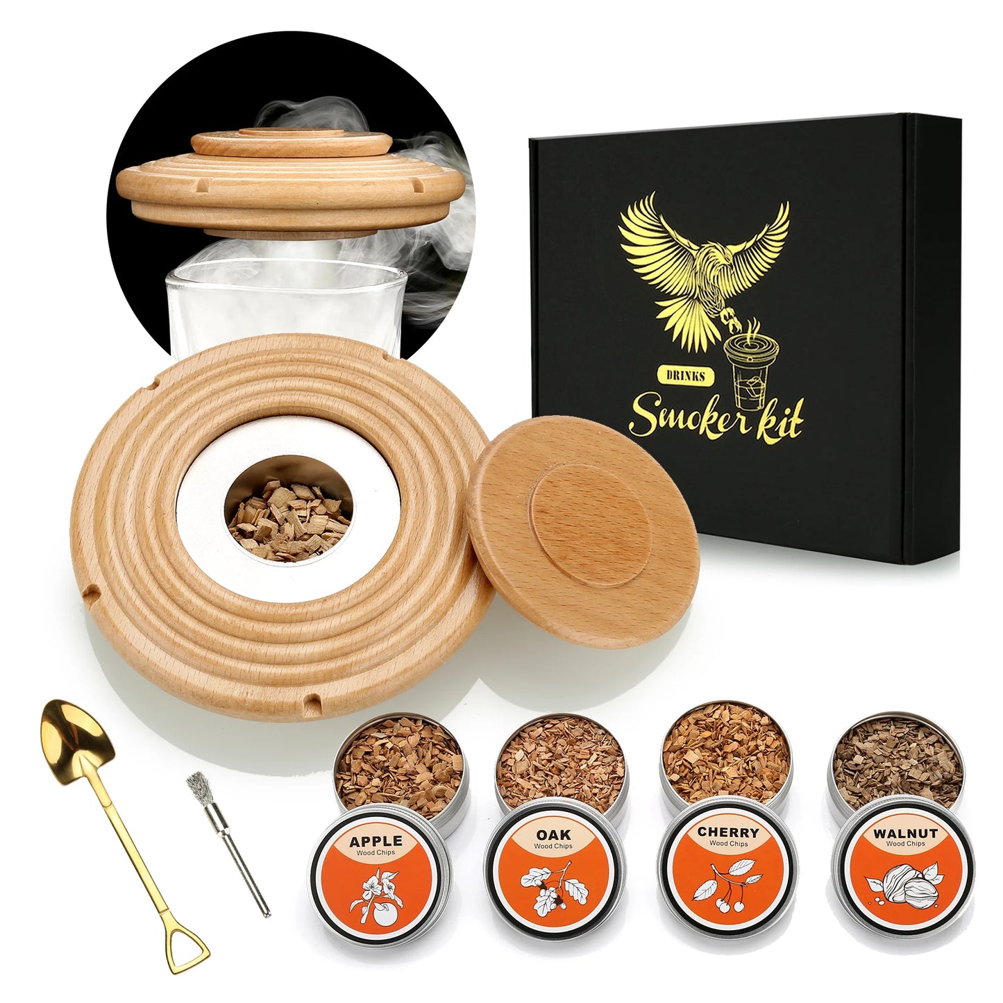 Cocktail Smoker Kit – Whiskey Smoking Set with 4 Wood Chips, Old Fashioned Drinks Accessories