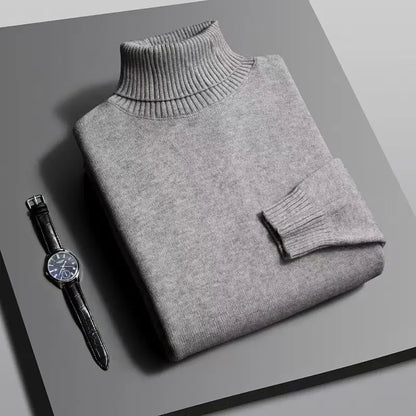 Men’s Knitted Turtleneck Sweater - Slim Fit Long Sleeve Anti-Pilling Pullover for Autumn Streetwear Style