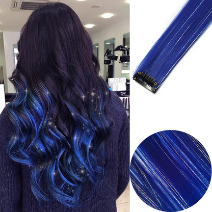 22-Inch Colored Clip-In Hair Extensions – 6pcs Straight Synthetic Party Highlight Hairpieces