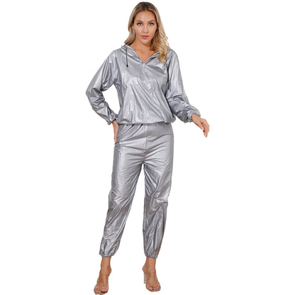 Unisex PVC Sauna Suit — Long Sleeve Top & Elastic Waistband Pants for Men & Women, Slimming Fitness Workout Outfit