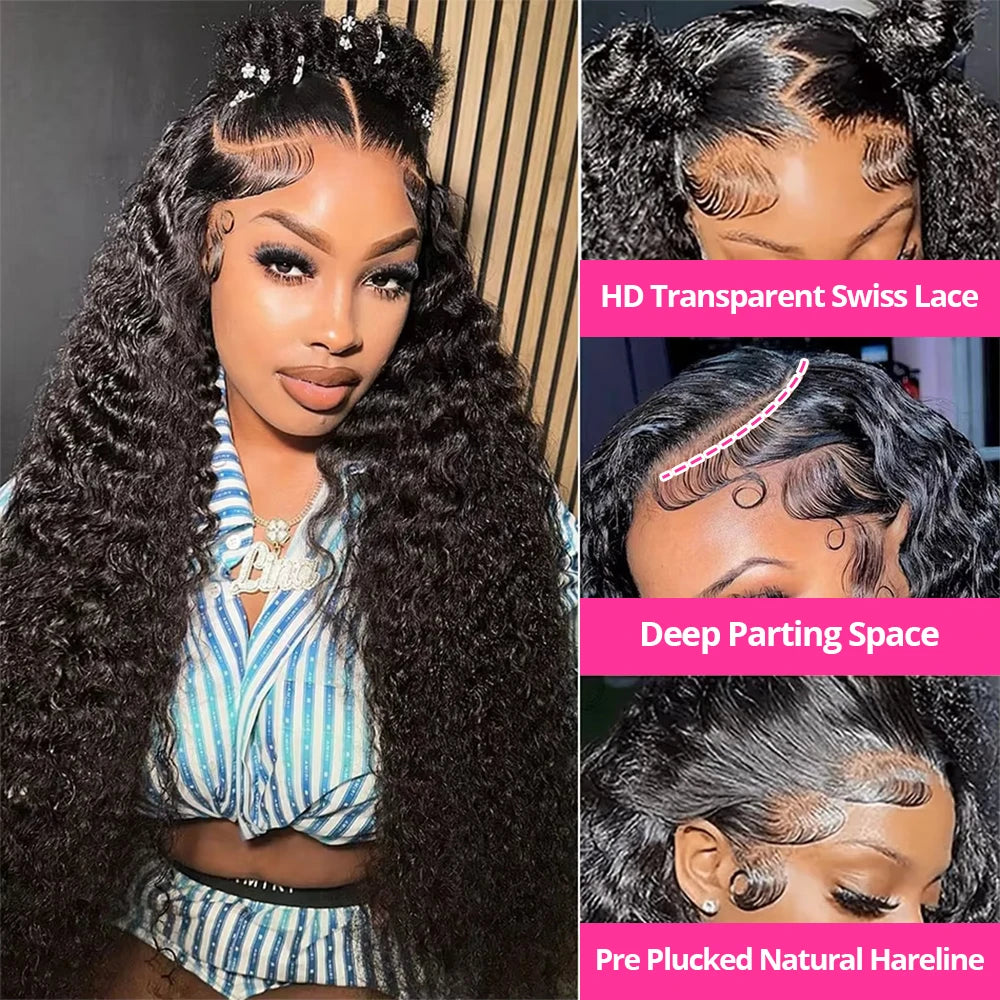 30-40 Inch Curly 13x4 Glueless Human Hair Wig – Brazilian Loose Deep Wave Black Wig, Ready-to-Wear Clearance Sale