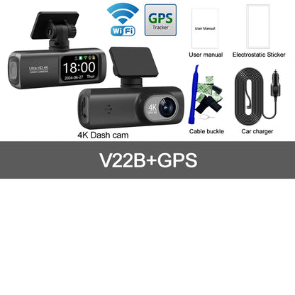 UHD 4K Dash Cam Dual Lens – 1080P Rear Lens, Built-in WiFi, GPS, 24-Hour Parking Monitoring Car DVR