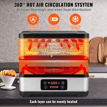 SucceBuy 5-Tray Electric Food Dehydrator – 300W Stainless Steel Dryer with Digital Timer & Adjustable Temperature