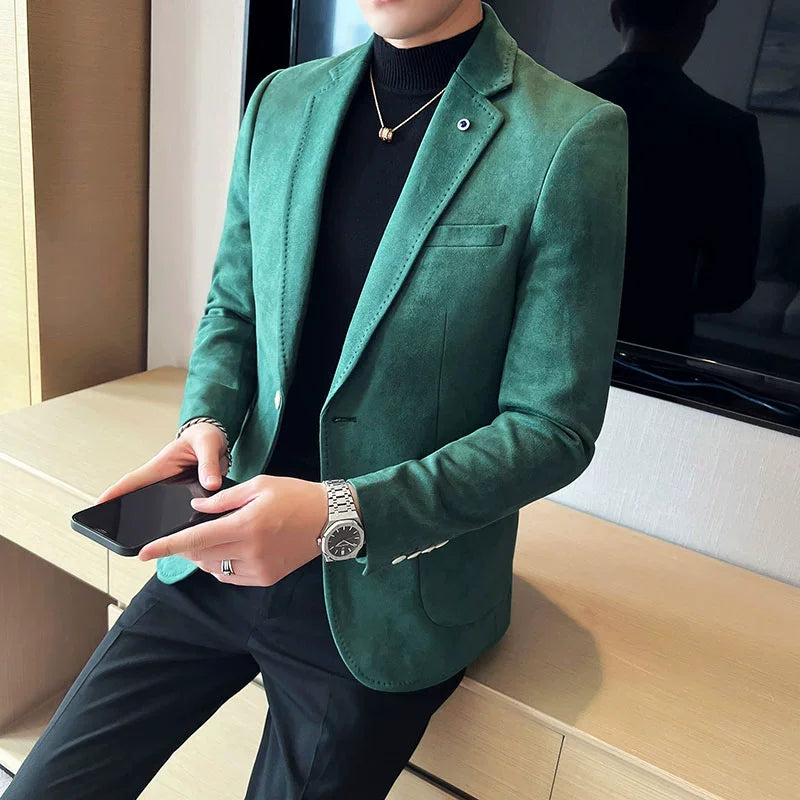 Men’s Slim Fit Deerskin Velvet Blazer – Elegant Luxury Business Casual Wedding Suit Coat (S to 4XL)