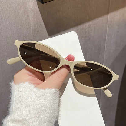 Retro Oval Frame Sunglasses — Trendy Small Frame Punk Cat Eye Sunshade Glasses, Personalized Fashion Sun Protection Eyewear
