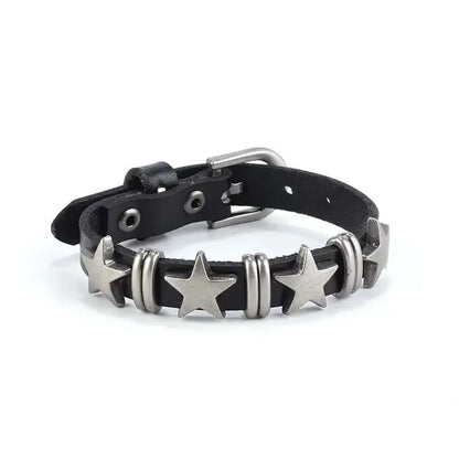 Punk Rock Hip Hop PU Leather Bracelet – Unisex Skull, Pentagram & Rivet Chain Bracelet, Trendy Party Jewelry Accessory