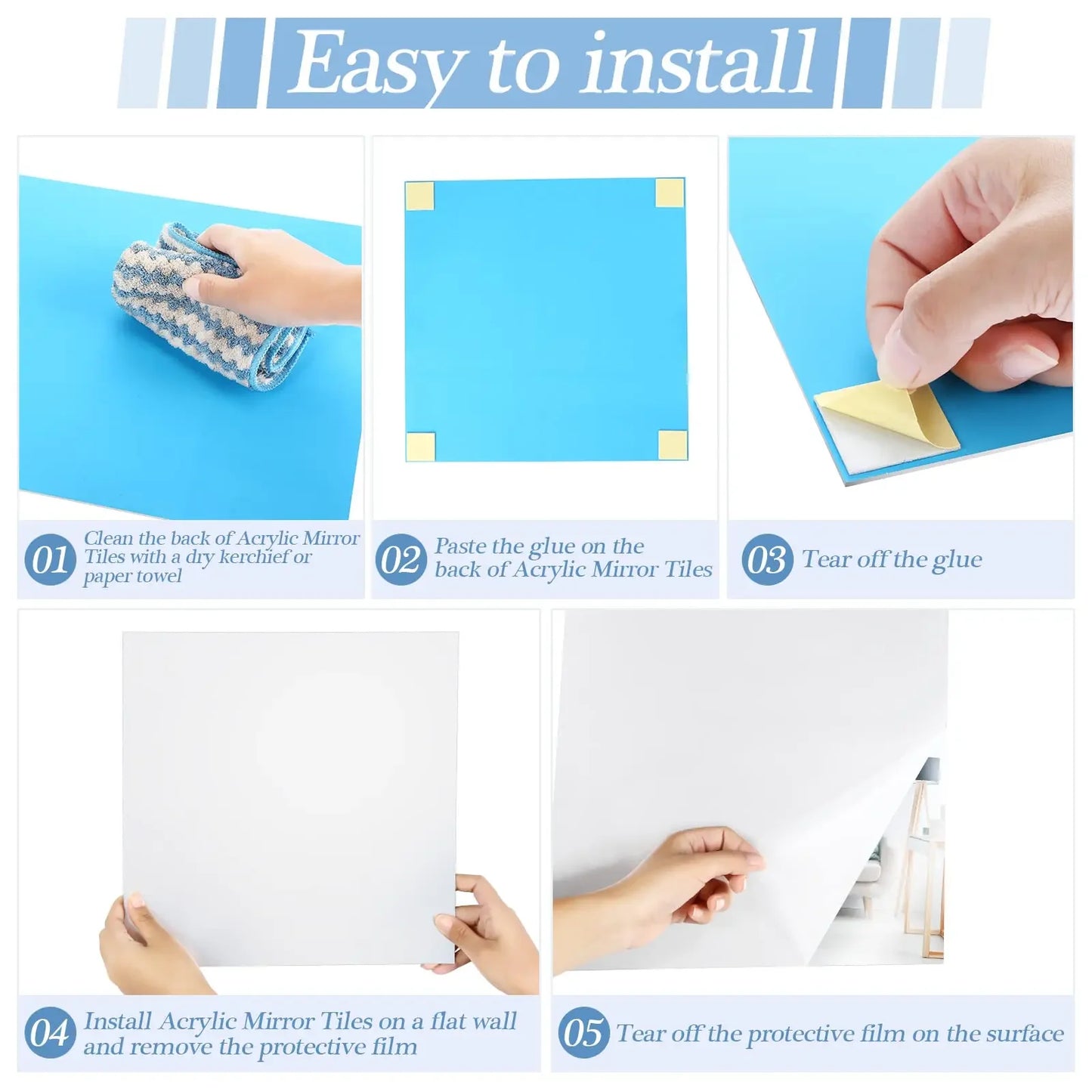 4pcs 3D Self-Adhesive Mirror Wall Stickers — Thickened 2mm Flexible Acrylic DIY Art for Living Room Decoration, 25/35cm