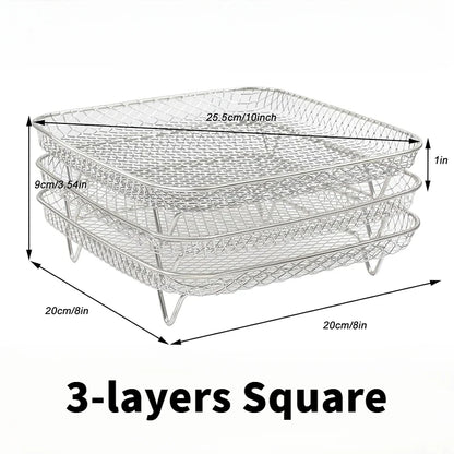 3-Layer Stackable Air Fryer Rack – 304 Stainless Steel Grilling & Steaming Rack for Oven & Cooking Tools