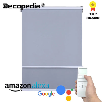 Decopedia Motorized Roller Blinds for Windows – Cordless Smart Blackout Day & Night Curtains for Living Room