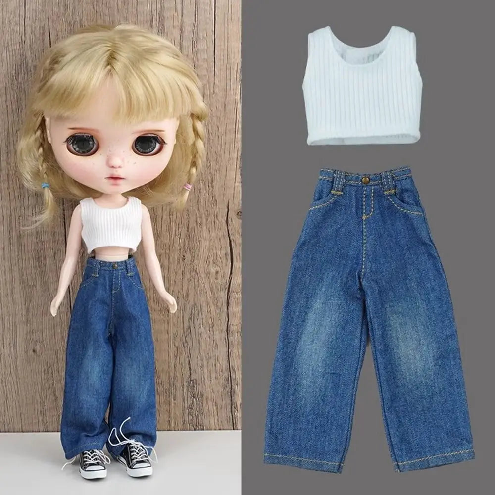 Casual DIY Doll Clothes — Handmade Cute T-Shirt, Vest & Jeans Outfit for Licca OB24/26/27 Dolls