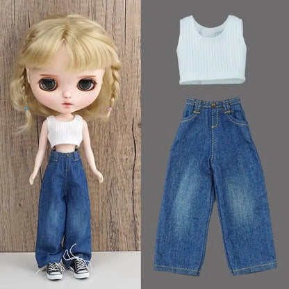 Casual DIY Doll Clothes — Handmade Cute T-Shirt, Vest & Jeans Outfit for Licca OB24/26/27 Dolls
