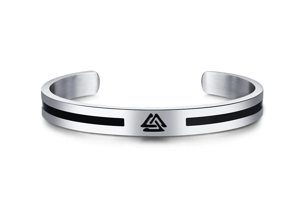 Men's Enamel Bangle - Viking Logo Cuff Bracelet, Stainless Steel Minimalist Bangle for Gentlemen