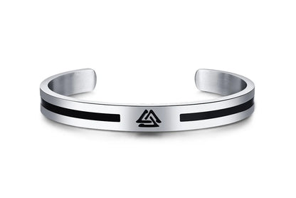 Men's Enamel Bangle - Viking Logo Cuff Bracelet, Stainless Steel Minimalist Bangle for Gentlemen