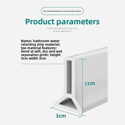 Collapsible Silicone Shower Water Barrier - Self-Adhesive Waterproof Threshold Strip for Bathroom Wet-Dry Separation