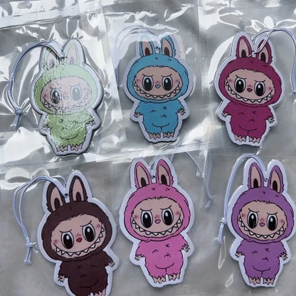 6/30/100pcs Labubu Cartoon Car Fragrance Film – Aromatherapy Incense Tablets & Rearview Mirror Pendants