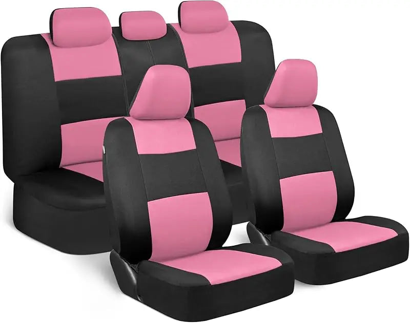 Universal Beige Car Seat Covers Full Set - Easy-Install Front and Rear Split Bench Seat Protectors for Cars, Trucks, SUVs, and Vans