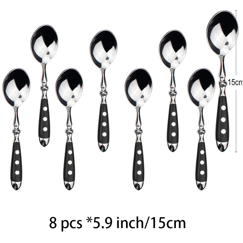 Classic Elegant Stainless Steel Cutlery Set – Fork, Spoon, Knife & Teaspoon Full Dining Steak Dinnerware Collection