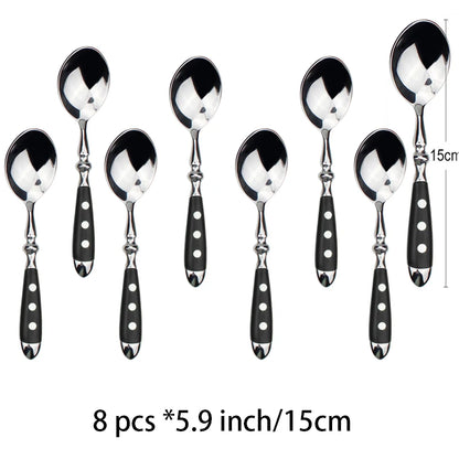 Classic Elegant Stainless Steel Cutlery Set – Fork, Spoon, Knife & Teaspoon Full Dining Steak Dinnerware Collection