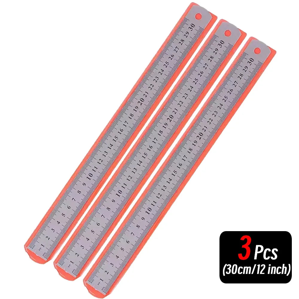 Stainless Steel Precision Ruler - 10-Piece 15-30cm Double-Sided Metric Measuring Scale for Accurate Measurement