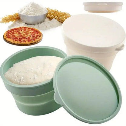 Silicone Pizza Dough Box with Lid - Foldable Non-Stick Bread Fermentation & Storage Container