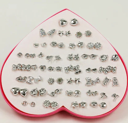 36 Pairs Mini Stud Earrings – Cute Snowflakes, Cat, Butterfly Designs for Girls, Fashion Daily Ear Jewelry