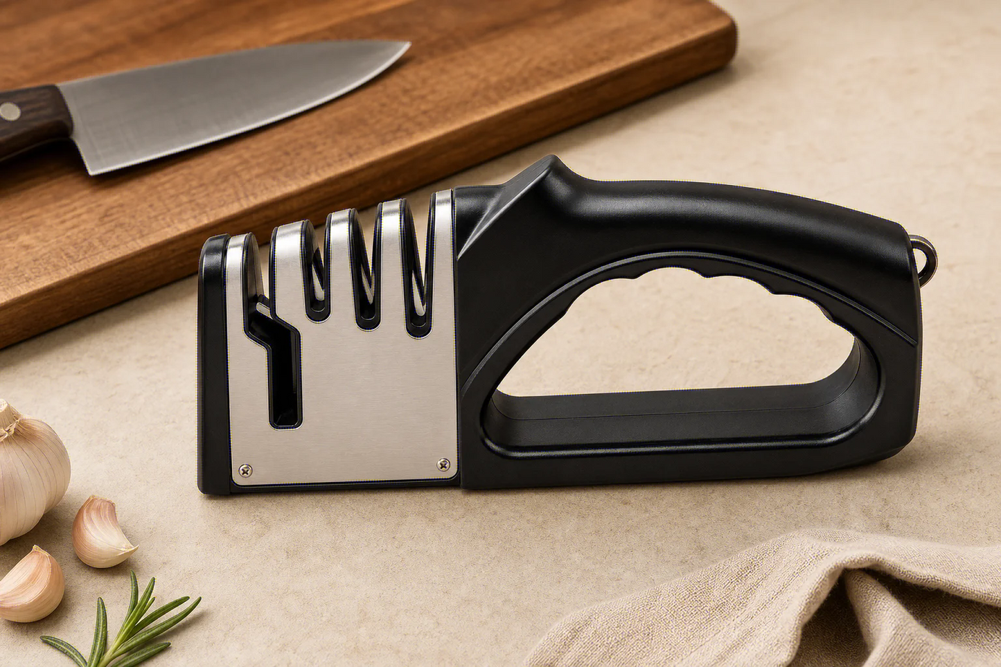 4-in-1 Kitchen Knife Sharpener - Multifunctional Handheld Tool for Knives and Scissors with Non-Slip Base