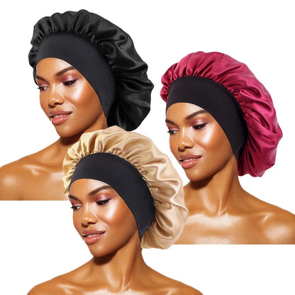 Women's Satin Wide-Brimmed Bonnet – Unisex Night Sleeping & Bathing Head Wrap with Elastic Band for Hair Care
