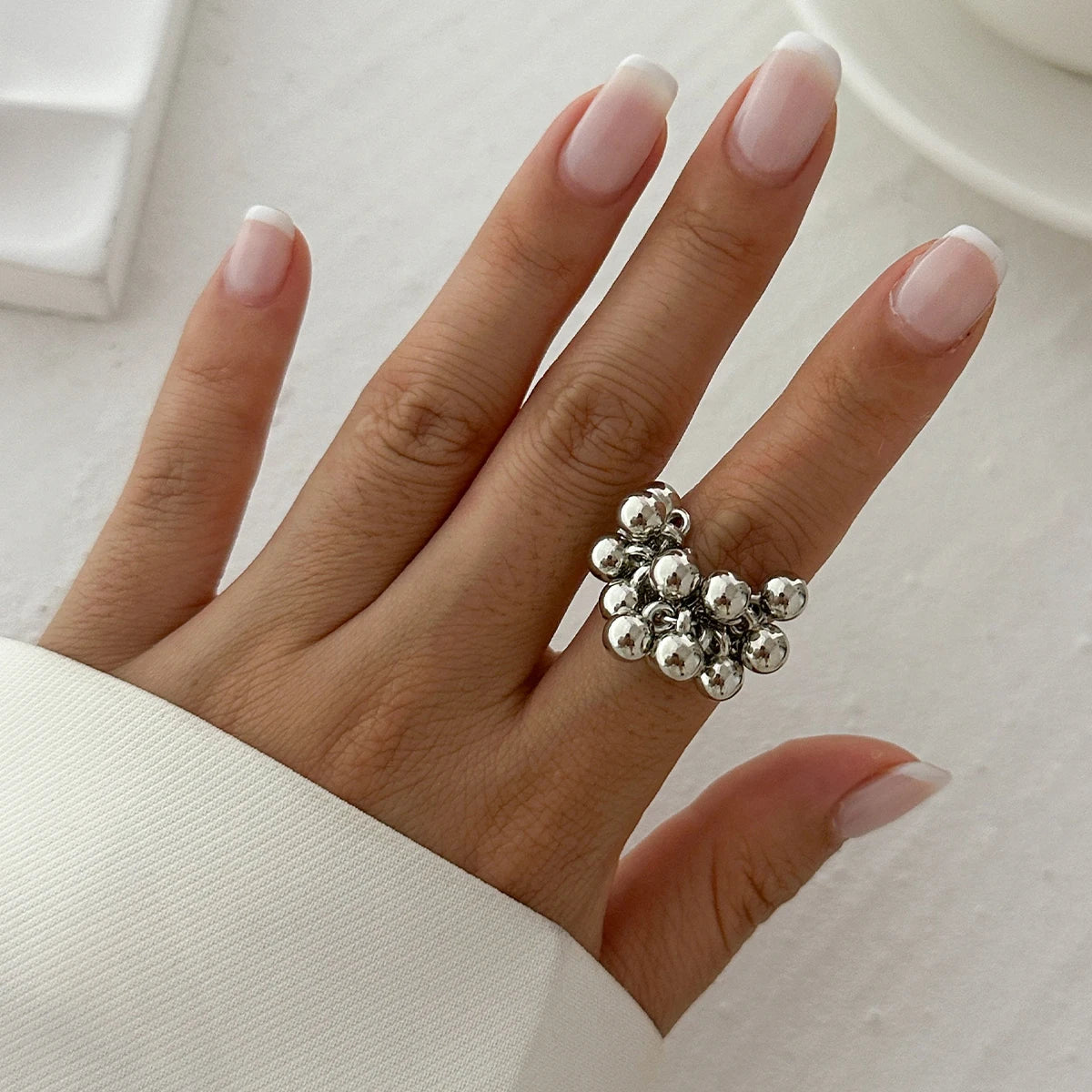Salircon CCB Small Ball Open Ring – Punk Hip Hop Metal Finger Ring for Women & Men 2024 Jewelry Gift