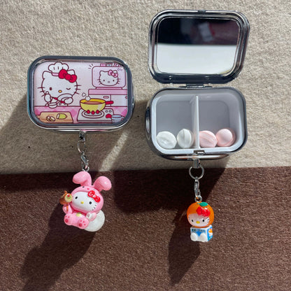 Kawaii Hello Kitty Divided Metal Medicine Box – Portable Travel Packing, Cute Mini Moisture-Proof & Light Storage Box