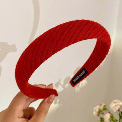 Vintage Red Woolen Velvet Headband – Women's Side Sponge Hair Hoop for Christmas & Fashion Accessories