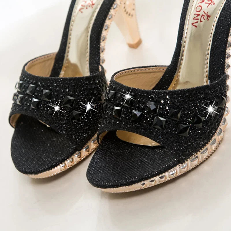 Women’s Summer Rhinestone High Heel Sandals – Sexy Gold & Silver Heeled Shoes