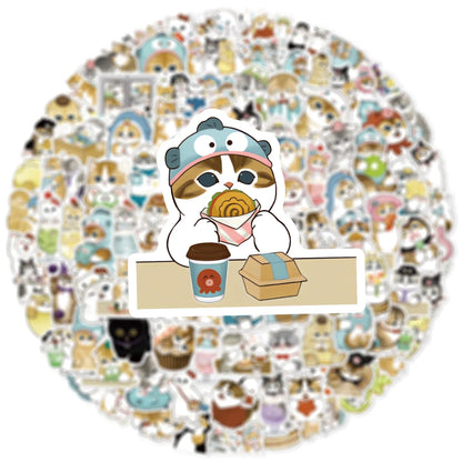 100PCS Kawaii Cat Stickers - Cute Cartoon Animal Decals for Laptops, Suitcases, Skateboards, Guitars, and Phones