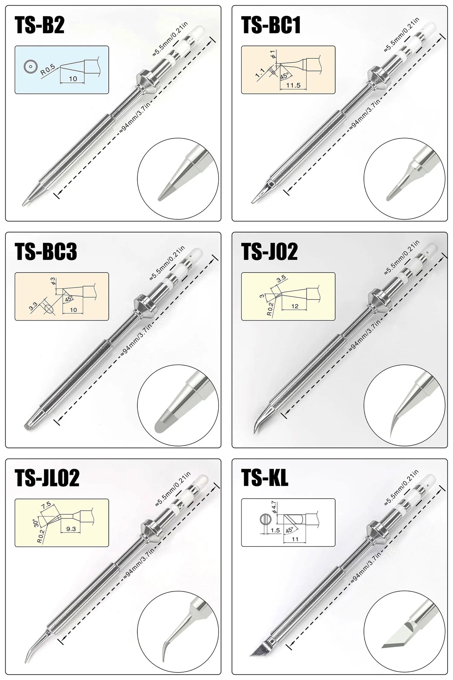 Pine64 TS100 TS101 Soldering Iron Tips – Replacement for Pinecil V2 & TS Series Models, B2 ILS BC2