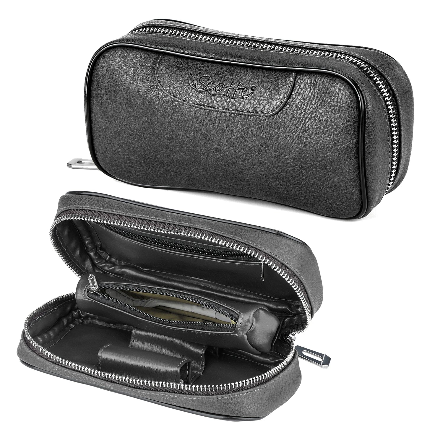 Scotte PU Leather Tobacco Pipe Bag – Portable Case for 2 Pipes with Smoking Accessories