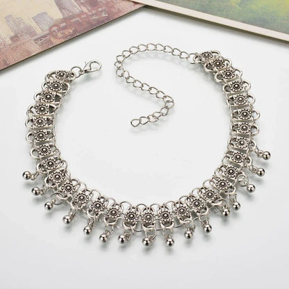 Stainless Steel Gypsy Chainmaille Choker - Jingle Bell Flower Clavicle Necklace for Women