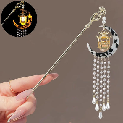 Luminous Lotus Flower Hairpin – Vintage LED Hair Stick with Lantern Tassel for Women and Traditional Hairstyles