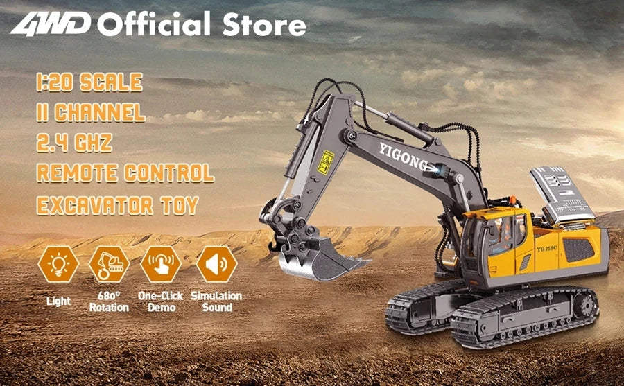 4WD RC Excavator Alloy Dump Truck Bulldozer | Remote Control Construction Vehicle Toy for Kids