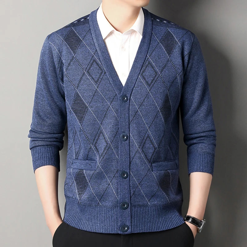 Men's Casual V-Neck Cardigan Sweater - Button Knit Jacket for Autumn Winter Wear
