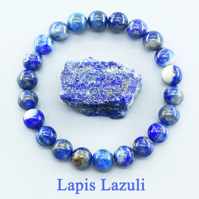 Natural 5A Lapis Lazuli Stone Bracelet - Elastic Healing Bead Jewelry Gift for Men & Women