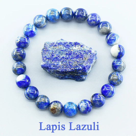 Natural 5A Lapis Lazuli Stone Bracelet - Elastic Healing Bead Jewelry Gift for Men & Women