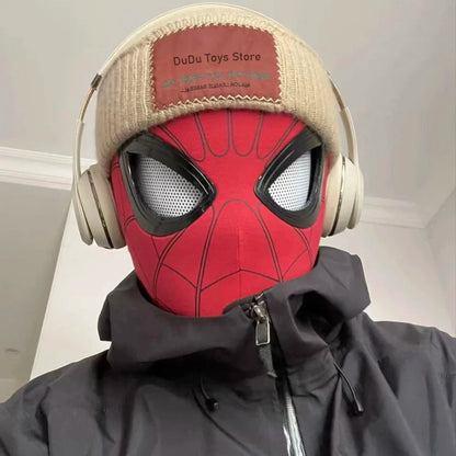 Remote Control Spiderman Mask: Movable Eyes, Peter Parker Halloween Cosplay Costume - Spandex Fabric Material