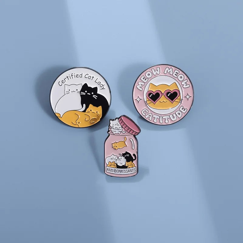 Anti-Depressant Cats Enamel Pin – Cute Cat Jar Brooch Badge for Mental Health Awareness, Cat Lovers & Gift Jewelry