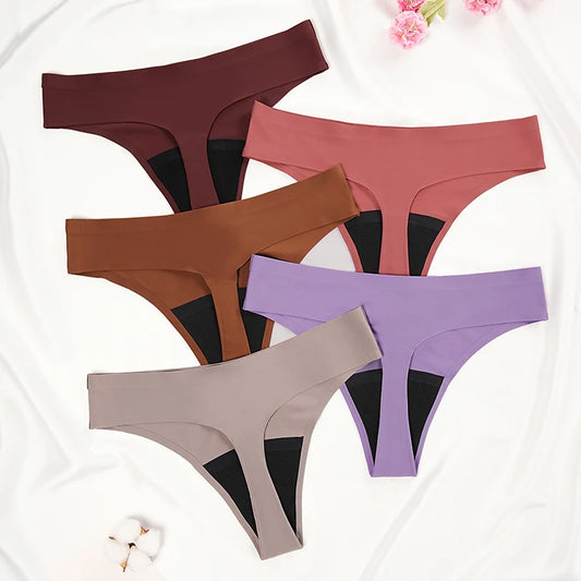 New Design Seamless Low Waist Leak-Proof Menstrual Thong Panties – 4 Layer Washable, Light Flow Period Underwear for Women
