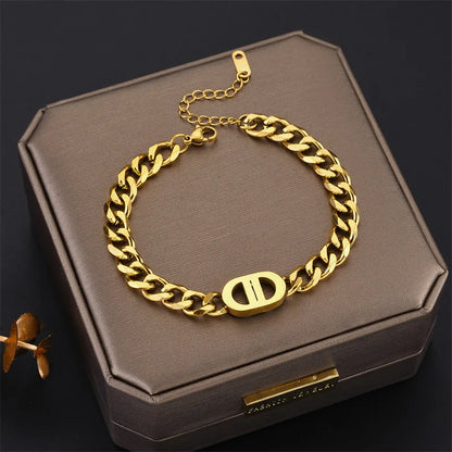 SGMAN Stainless Steel Cuban Chain Bracelet – Gold-Plated Fashion Bangle Set for Women, Waterproof Jewelry Gift