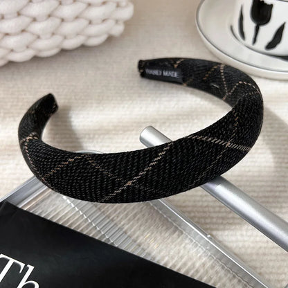 Autumn/Winter Black & White Plaid Headband – Sponge Wide Hair Band, Elegant Hair Hoop for Women & Girls, Fashion Hair Accessories