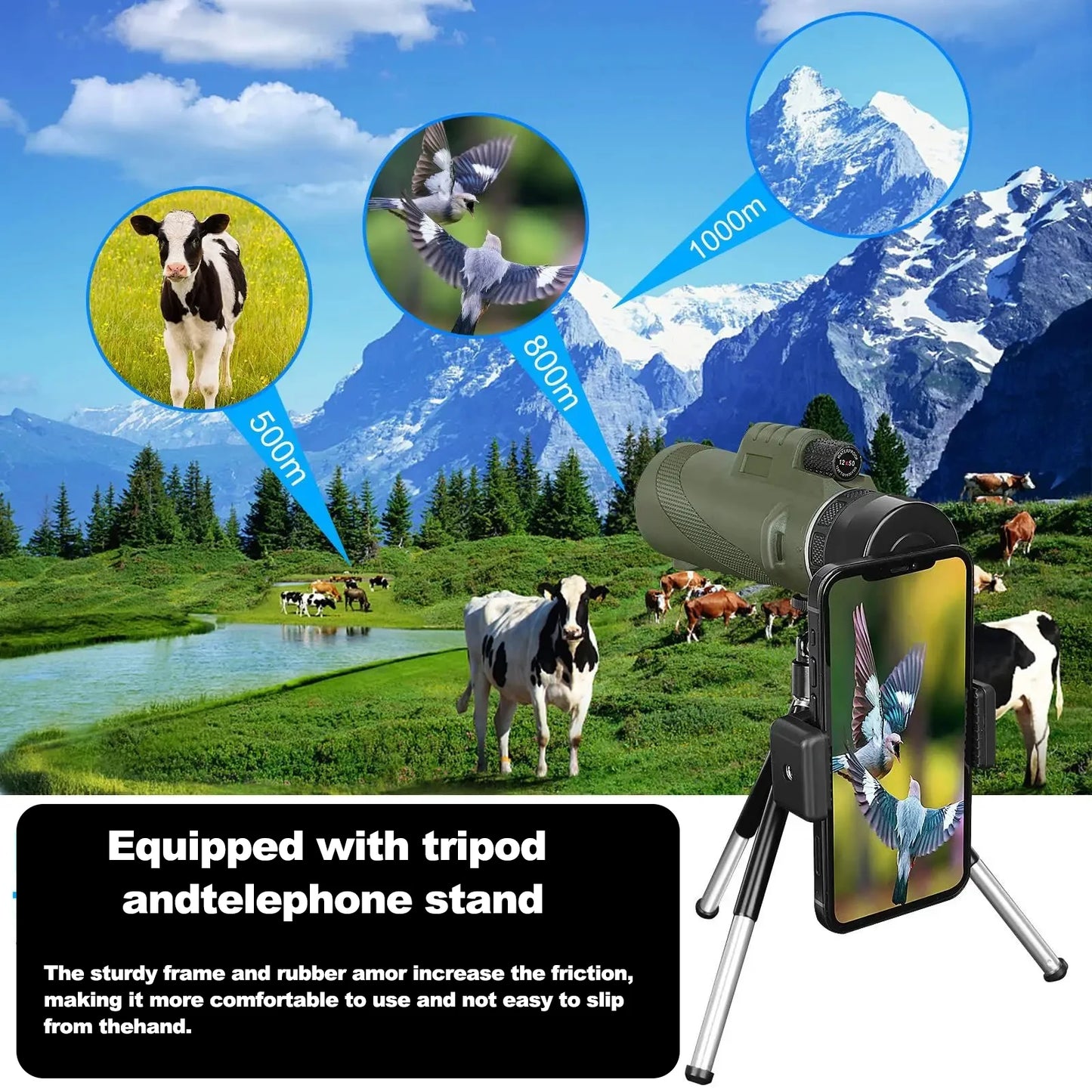 80x100 Portable HD Telescope - 5000M Zoom Folding Long Distance Telescope for Outdoor Travel Camping & Sports