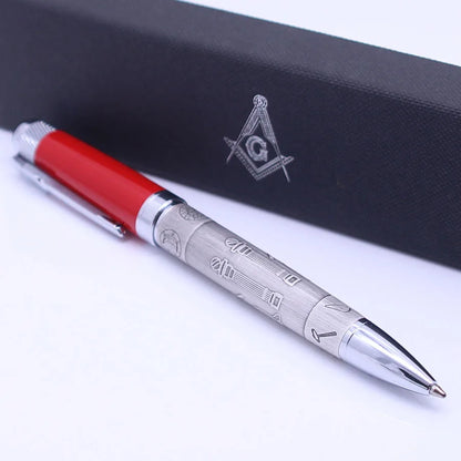 Masonic Silver Ballpoint Pen — Heavyweight Ancient Symbol Writing Pen with Gift Box, Black/Red/Green