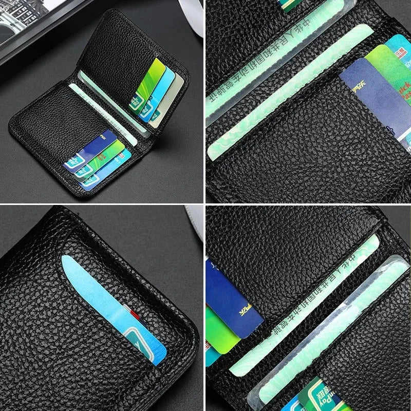 Portable Super Slim PU Leather Wallet - Mini Credit Card Holder for Men, Thin and Small Short Wallet