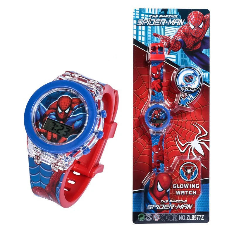 Flash Light Spiderman Kids Watch – Cartoon Hello Kitty & Mickey Design for Boys & Girls, Student Gift with Free Shipping