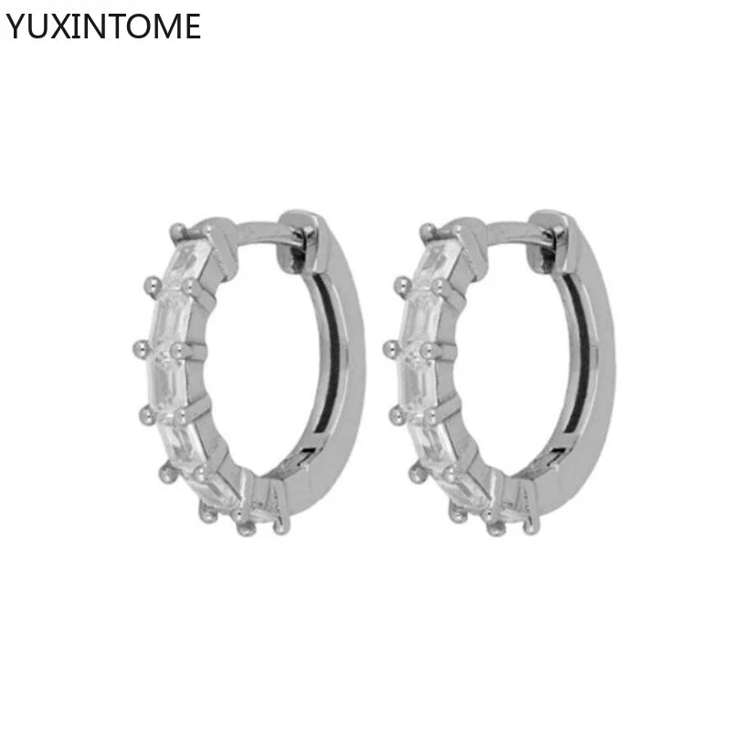 925 Sterling Silver White Zircon Hoop Earrings for Women – Fashion Geometric Crystal Silver Earrings Fine Jewelry Elegant Daily Wear Jewelry